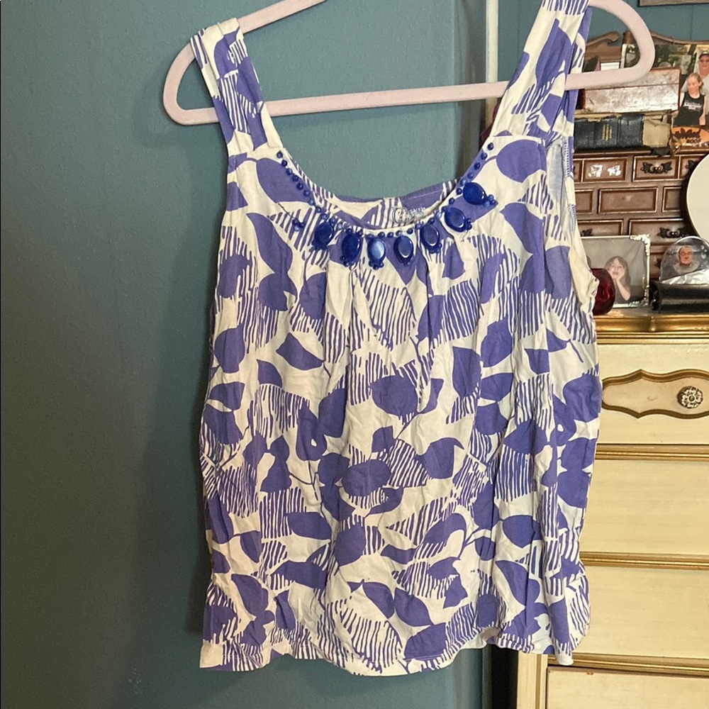 Blue and White Patterned Women's Top